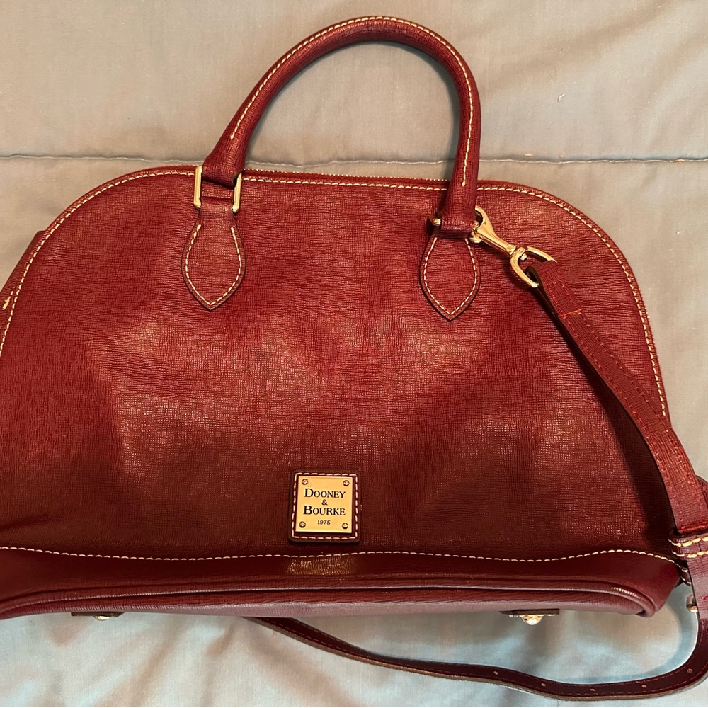Dooley Burke Pebble Grain Zip Zip Satchel in burgundy
